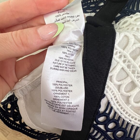 Self-Portrait White Blue Guipure Lace One Shoulder Cocktail Mini Dress - Picture 9 of 9